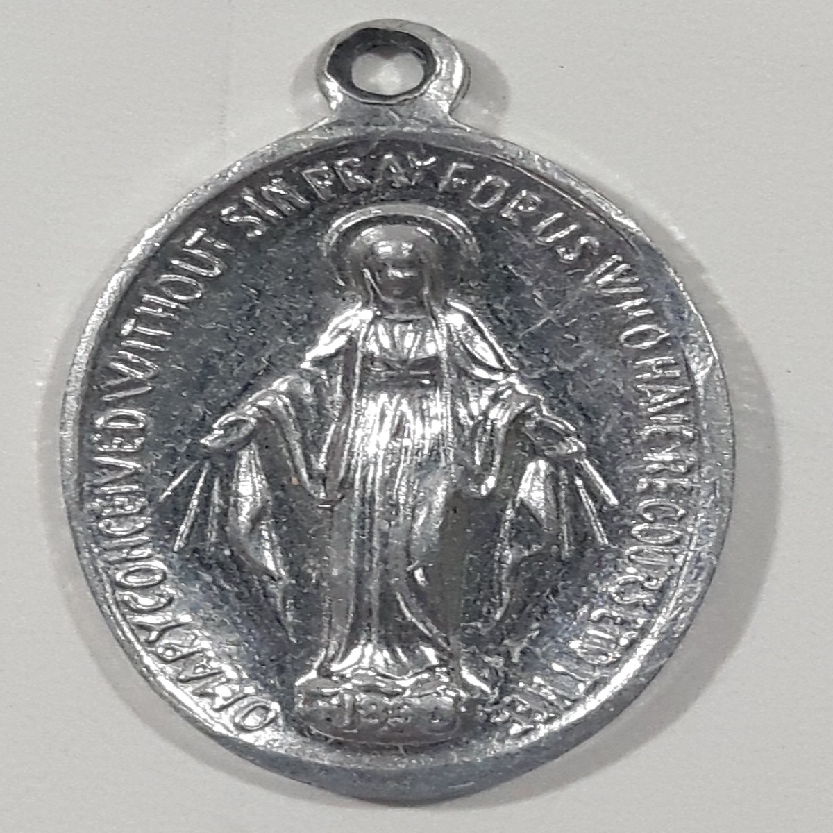 Early 20th Century Saint Catherine Labour Miraculous Medal of Virgin Mary Rosary Pendant Made in Italy