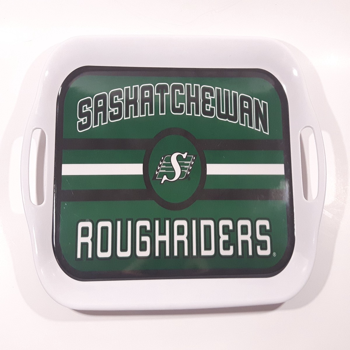 Rare 2011 The Memory Company CFL Saskatchewan Roughriders Football Team 11 1/4" x 15 3/4" Hard Plastic Beverage Serving Tray