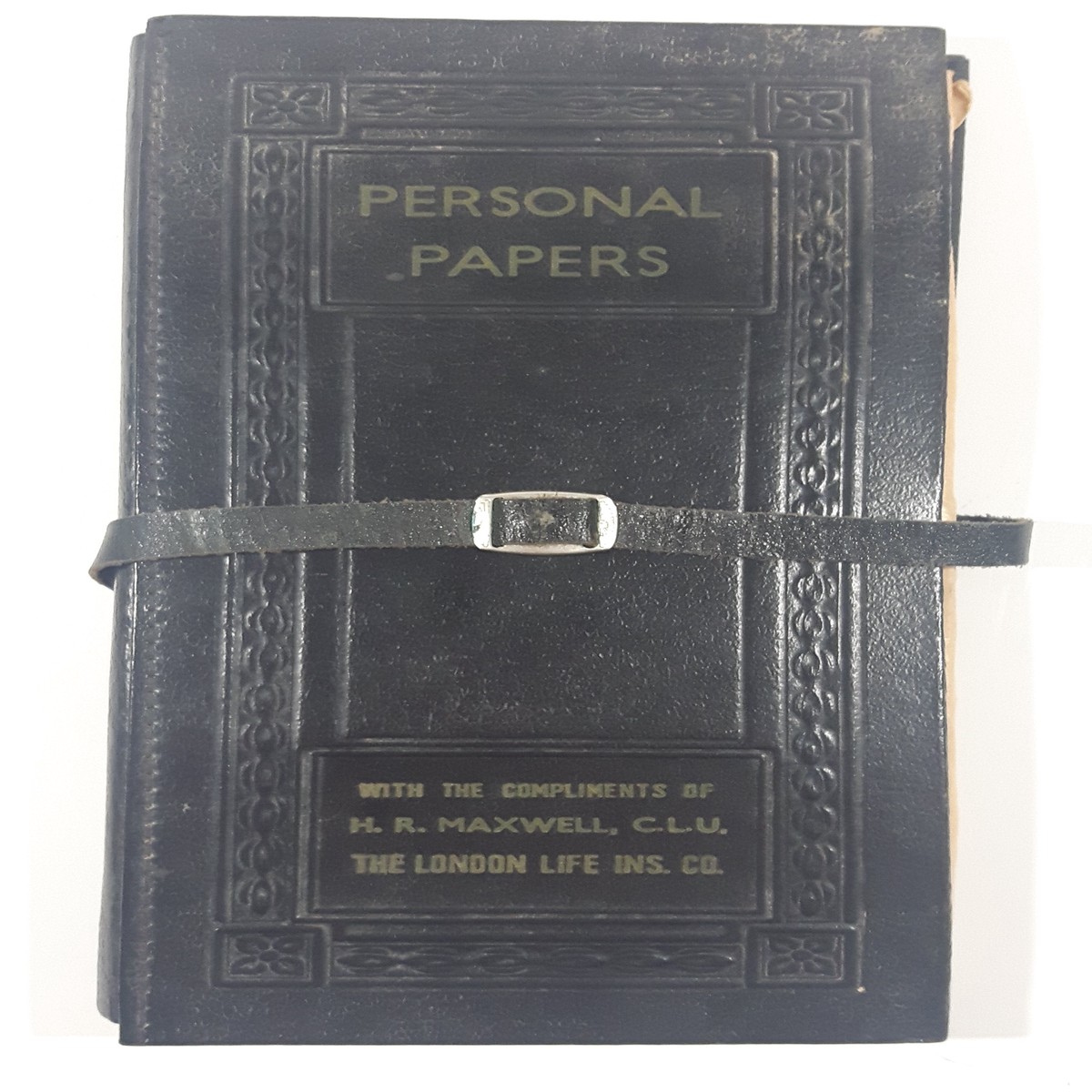 Vintage The London Life Insurance Company "Personal Papers" Black Vinyl Folder Compliments Of H.R. Maxwell, C.L.U.