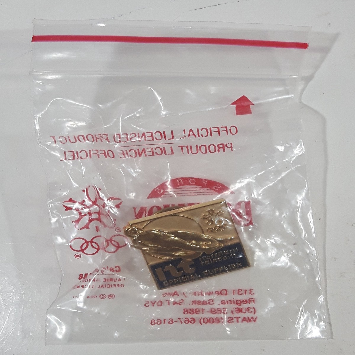 1988 Calgary Olympics Northern Telecom Official Supplier Luge Enamel Metal Lapel Pin in Original Bag