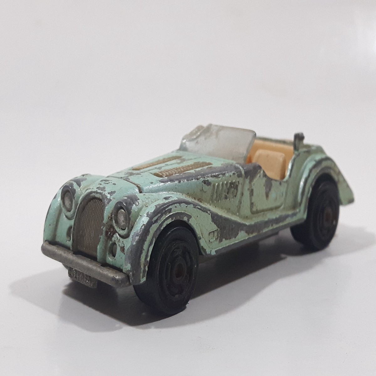 Vintage 1980s Majorette No. 261 Morgan Hard Top Convertible Chrome Light Blue 1/50 Scale Die Cast Toy Car Vehicle Made in France