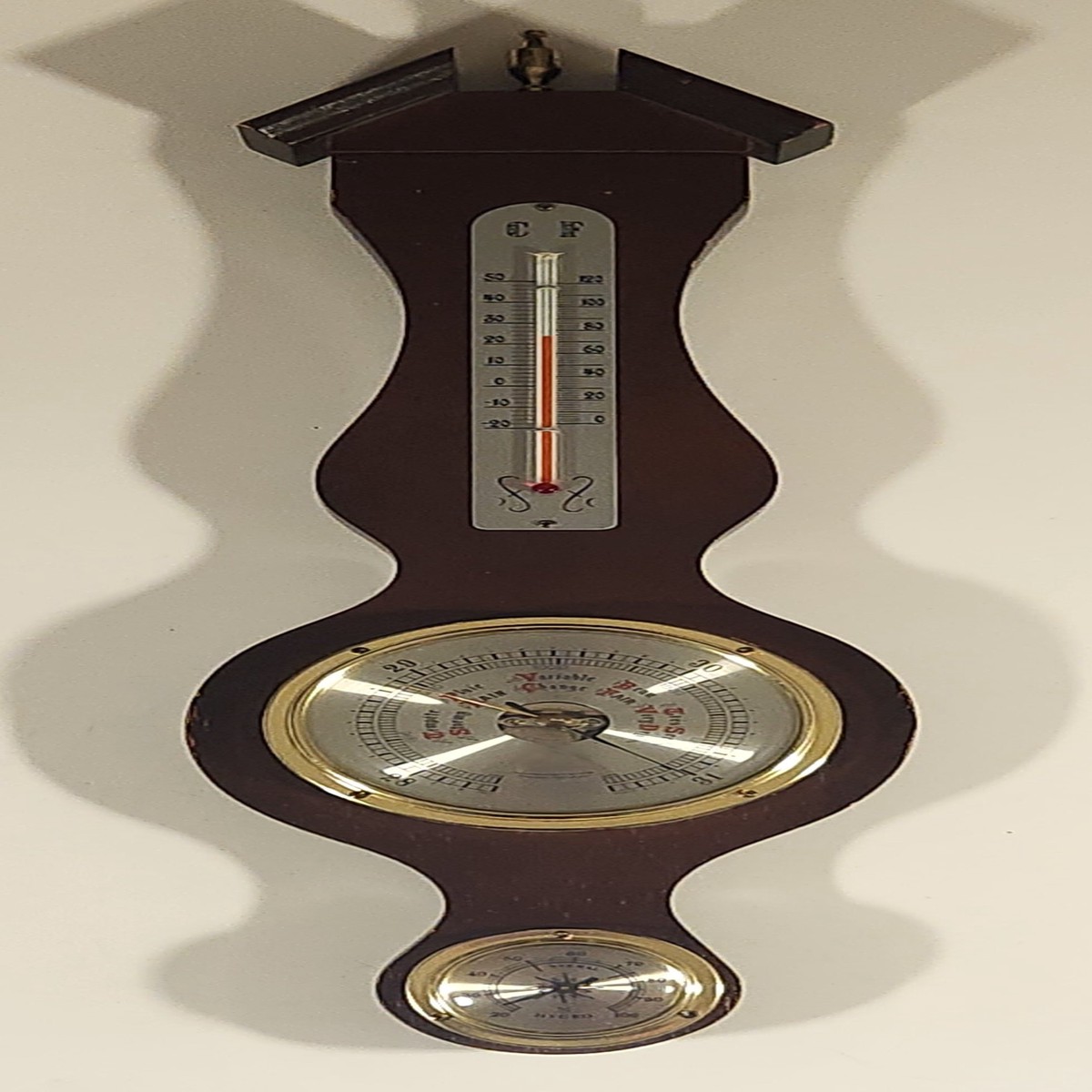 Vintage Japanese Barometer Hygrometer Thermometer Wood Cased Weather Station