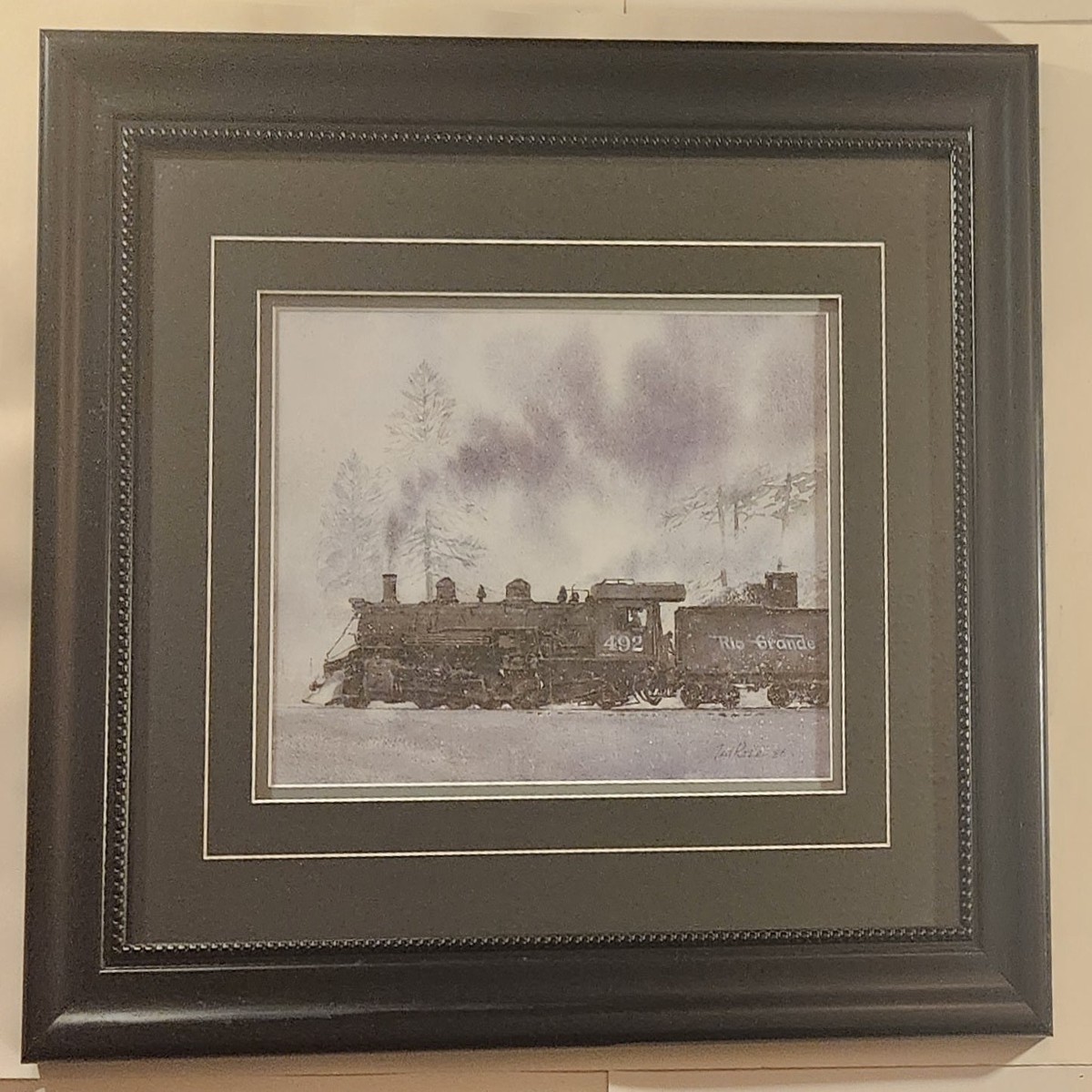 1986 Ted Rose 492 Rio Grande Steam Engine Train Locomotive 21" x 24 1/2" Framed Art Print