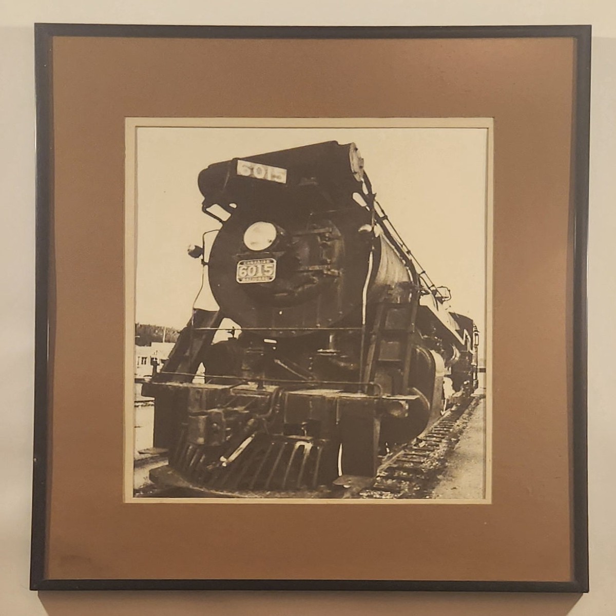 Vintage CNR Canadian National Railway 6015 Steam Engine Train Locomotive Framed Enlarged Black and White Photograph