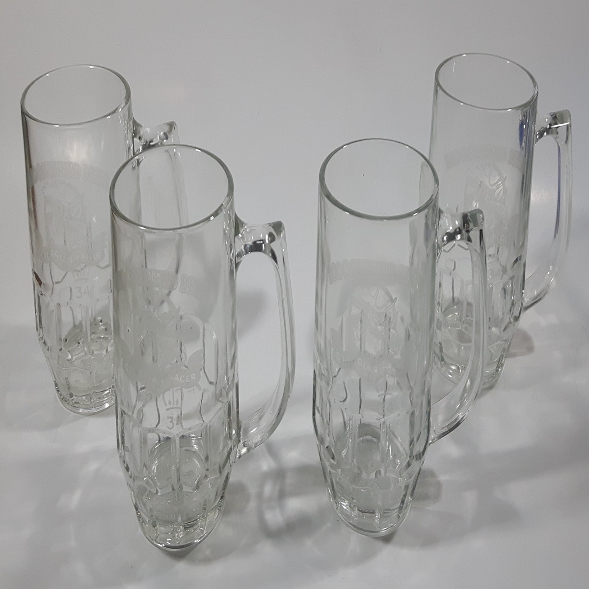 Set of 4 Vintage Moosehead Beer Canadian Lager "Royal Canadian Legion 34" 4 5/8" Tall Glass Beer Mug Cups